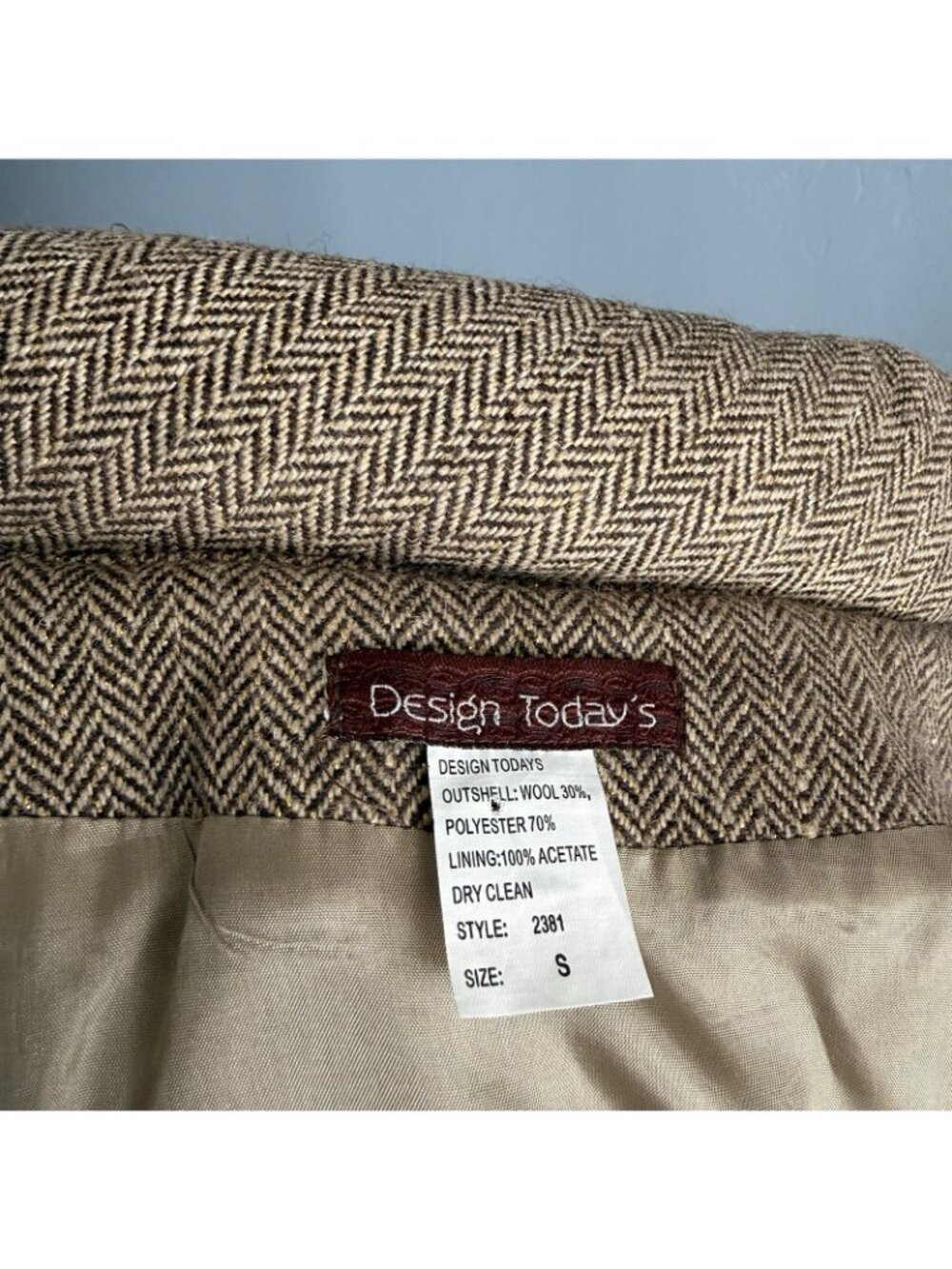 Design Today’s Herringbone Swing Coat Jacket Wool Blend Size S - Picture 6 of 7